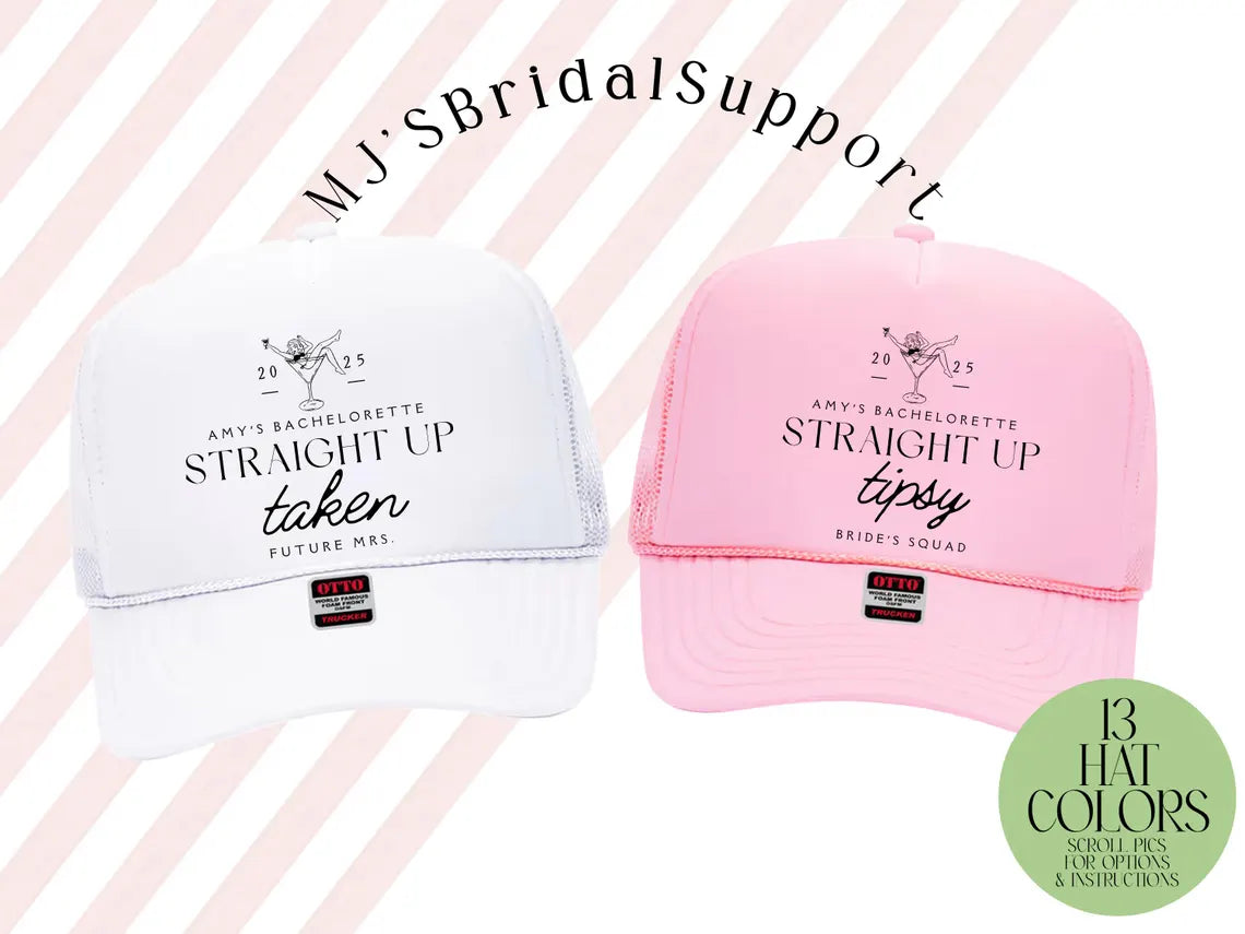 Custom Martini Bachelorette Trucker Hat – Personalized Bachelorette Party & Girls Trip Beach Club Cap Straight UP taken