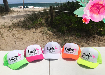 Custom Flamingo Bachelorette Trucker Hats – Personalized Bride & Bridesmaid Party Caps | Beach & Girls Trip Hats