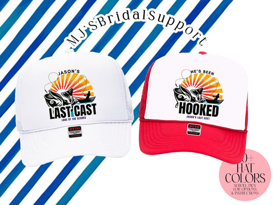 Custom Fishing Trucker Hat – “Last Cast” Bachelor Party & Fishing Crew Hats | Personalized Guys Trip Caps