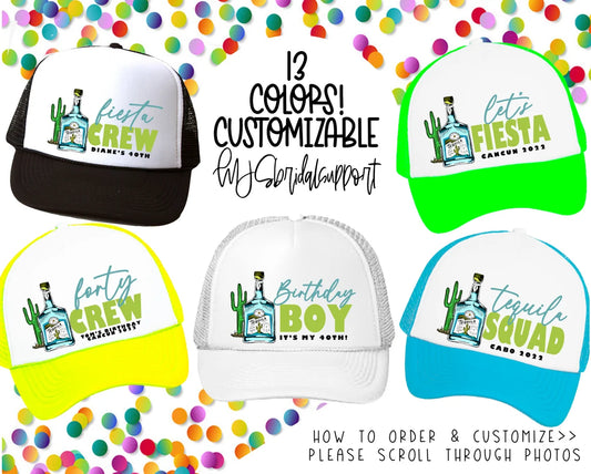 Let’s Fiesta Trucker Hats – Custom Tequila Party Hats | Birthday, Bachelorette & Vacation Crew Caps