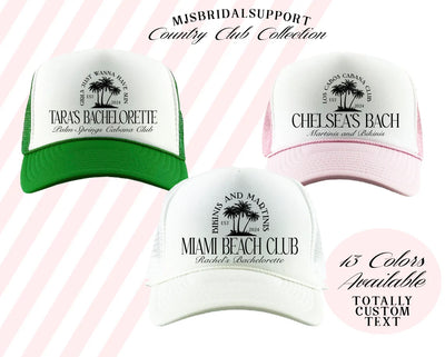 Personalized Bachelorette Trucker Hats – 24 Colors & Custom Wording | 3 Palm Design