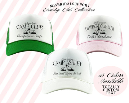 Custom Camp Bachelorette Trucker Hat – Cabin Crew & Glamping Weekend Hats | Personalized Camping Party Caps