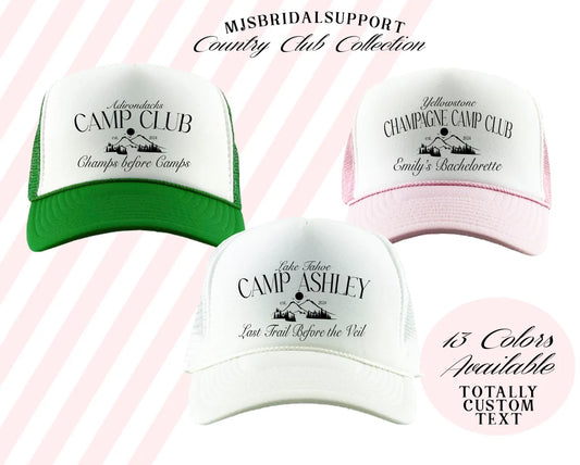 Custom Camp Bachelorette Trucker Hat – Cabin Crew & Glamping Weekend Hats | Personalized Camping Party Caps
