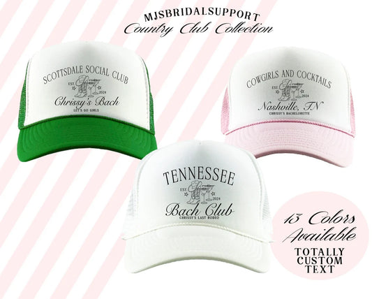 Personalized Bachelorette Trucker Hats – 24 Colors & Custom Wording | Cowboy Martini Nashville Design