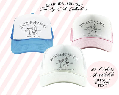 Custom Bikinis & Martinis Trucker Hat – Personalized Bachelorette Party & Girls Trip Beach Club Cap