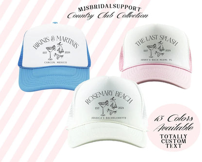 Custom Bikinis & Martinis Trucker Hat – Personalized Bachelorette Party & Girls Trip Beach Club Cap