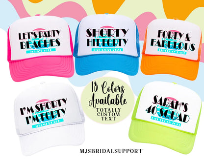 Custom Retro Miami Sunset Palms Birthday Trucker Hat – Personalized Caps with Location Family Vacation Beach Destination (Copy)