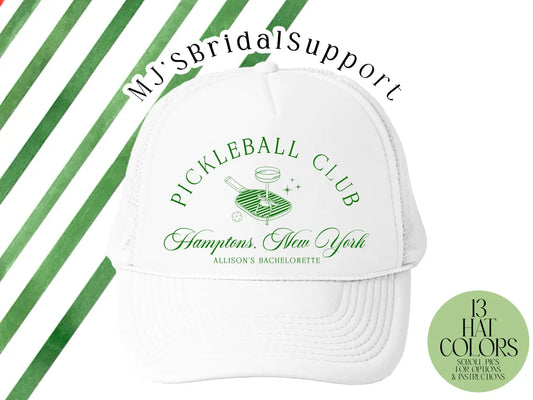 Pickleball Club Bachelorette Hats – Custom Trucker Caps for Bride & Bridesmaid Parties | Preppy Girls Trip Hats