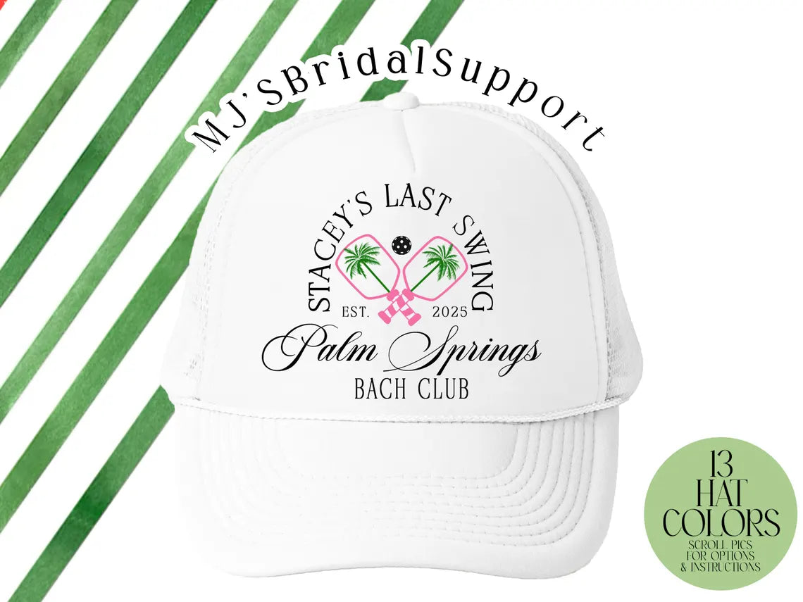 Pickleball Club Bachelorette Hats – Custom Trucker Caps for Bride & Bridesmaid Parties | Preppy Girls Trip Hats