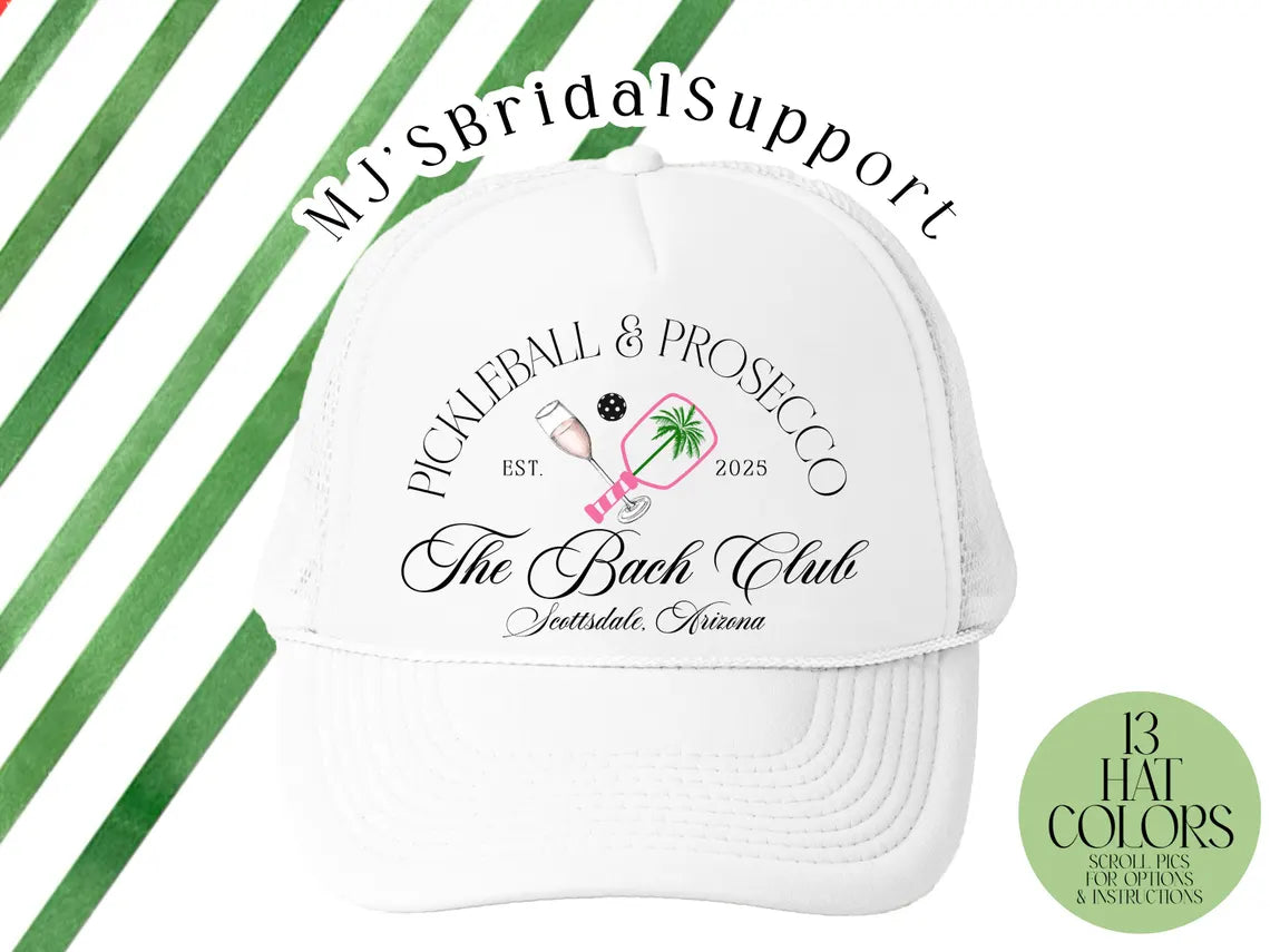 Pickleball Club Bachelorette Hats – Custom Trucker Caps for Bride & Bridesmaid Parties | Preppy Girls Trip Hats