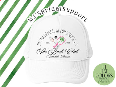 Pickleball Club Bachelorette Hats – Custom Trucker Caps for Bride & Bridesmaid Parties | Preppy Girls Trip Hats