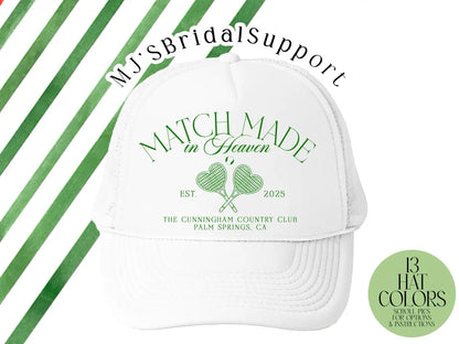 Match Made in Heaven Bachelorette Hats – Custom Tennis & Pickleball Club Trucker Caps | Bride & Bridesmaid Party Hats