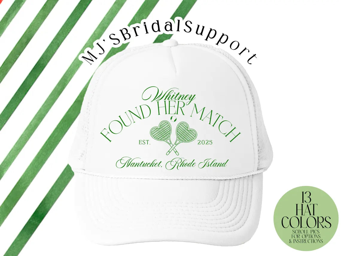 Perfect Match Tennis Bachelorette Hats – Custom Tennis & Pickleball Club Trucker Caps | Bride & Bridesmaid Party Hats