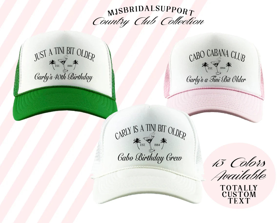 A Tini Bit Older Birthday Hats – Custom Martini Trucker Caps | Milestone Party Hats for 21st, 30th, 40th, 50th