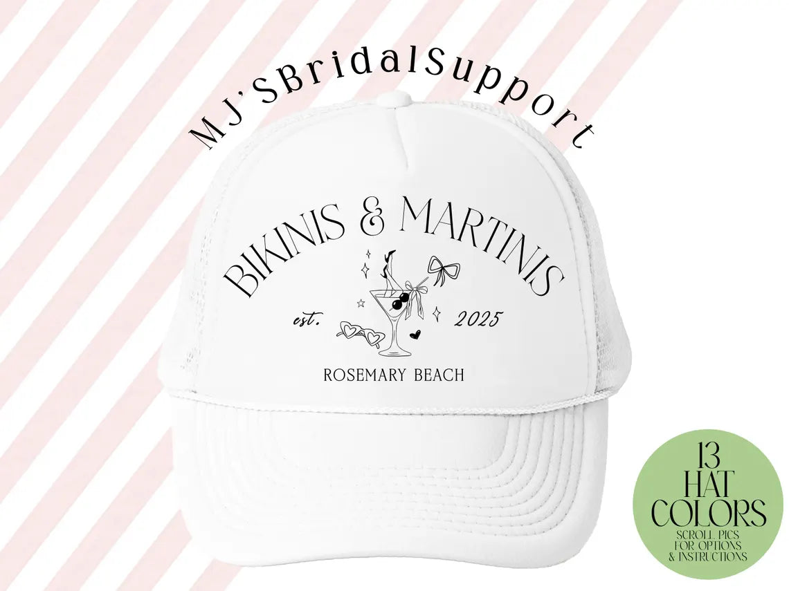 Custom Bikinis & Martinis Trucker Hat – Personalized Bachelorette Party Wifey Era Bach Club Theme