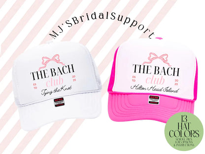 The Bach Club Trucker Hat – Custom Bachelorette Party Hats with Pink Bow | Bride Tribe & Girls Trip Caps
