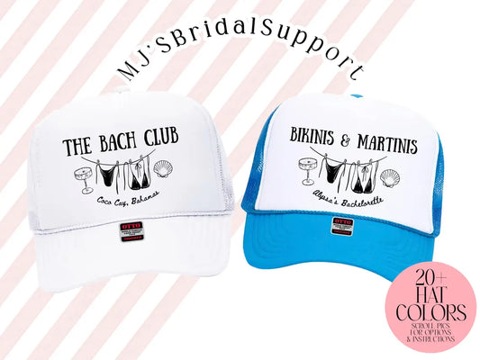 Custom Bachelorette Trucker Hat – “The Bach Club” / “Bikinis & Martinis” Design | Personalized Beach & Girls Trip Hats
