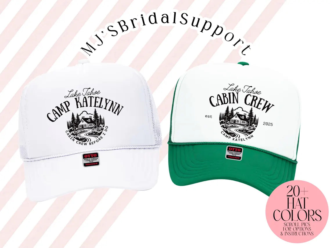 Custom Camp Bachelorette Trucker Hat – Cabin Crew & Glamping Weekend Hats | Personalized Camping Party Caps