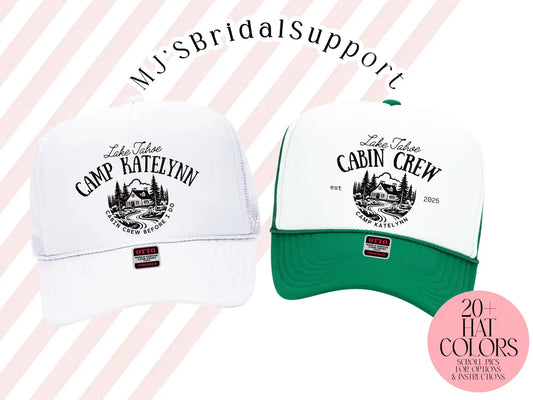 Custom Camp Bachelorette Trucker Hat – Cabin Crew & Glamping Weekend Hats | Personalized Camping Party Caps