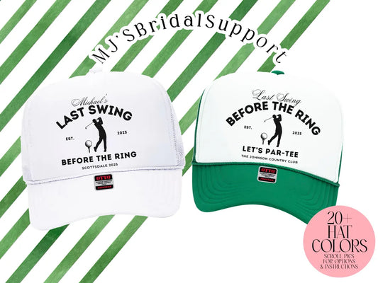 Custom Golf Bachelor Party Trucker Hat – “Last Swing / Let’s Par-Tee” Hats | Guys Trip & Groomsmen Caps Country Club