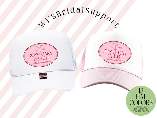 The Bach Club Trucker Hat – Custom Bachelorette Party Hats with Pink Patch Martini | Bride Tribe & Girls Trip Caps