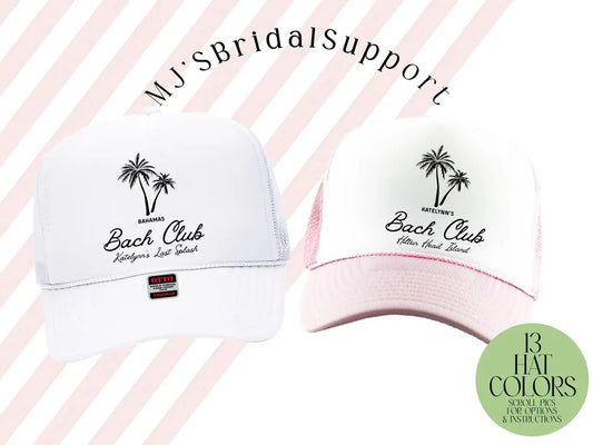 Bach Club Palm Tree Trucker Hat – Custom Bachelorette Party & Girls Trip Hats | Beach & Tropical Party Caps