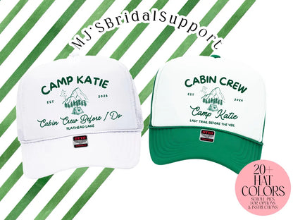 Custom Camp Bachelorette Trucker Hat – Cabin Crew & Glamping Weekend Hats | Personalized Camping Party Caps