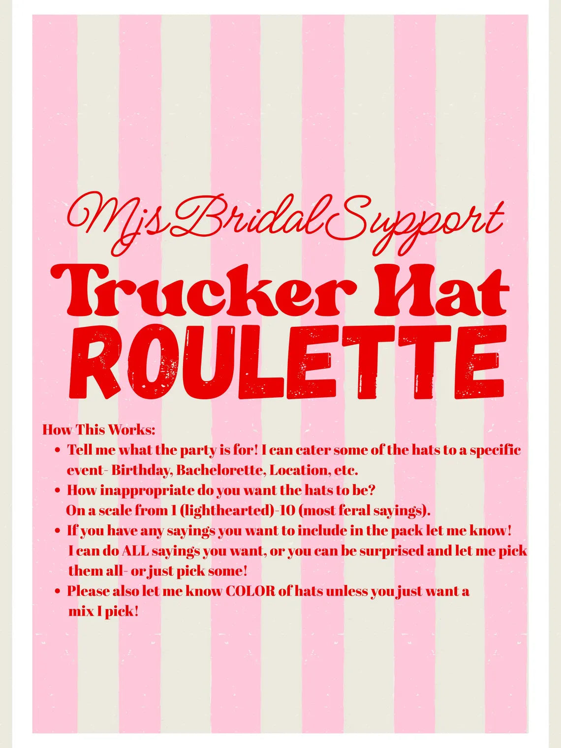 Trucker Hat Roulette Pack | Funny Trucker Hat for Party and Bachelorette | Custom wording Vulgar Rowdy Unhinged Inappropriate Party Caps