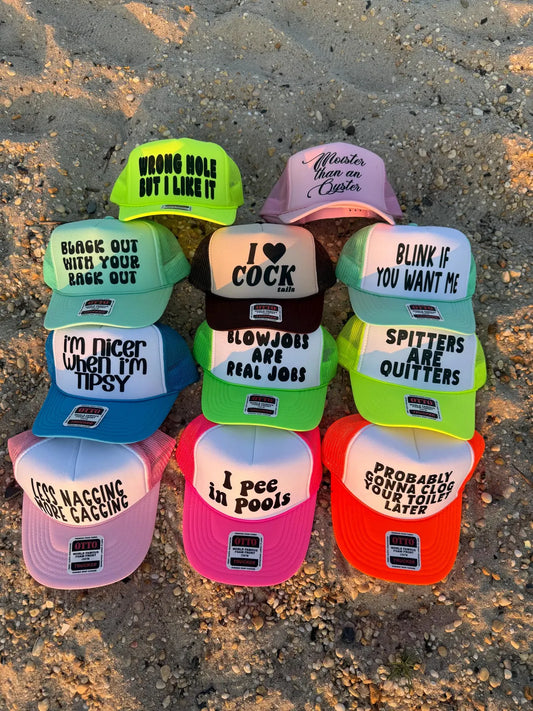 Trucker Hat Roulette Pack | Funny Trucker Hat for Party and Bachelorette | Custom wording Vulgar Rowdy Unhinged Inappropriate Party Caps