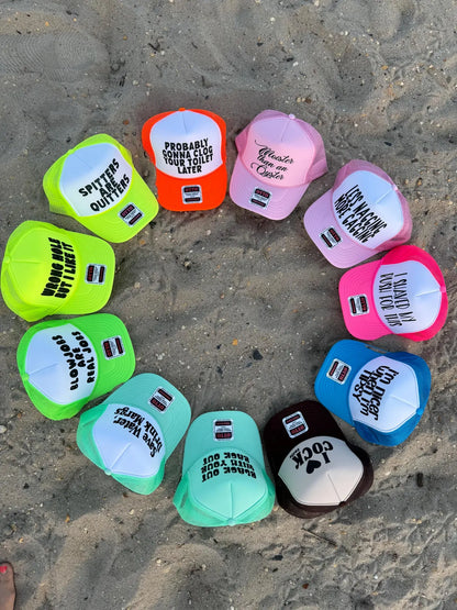 Trucker Hat Roulette Pack | Funny Trucker Hat for Party and Bachelorette | Custom wording Vulgar Rowdy Unhinged Inappropriate Party Caps