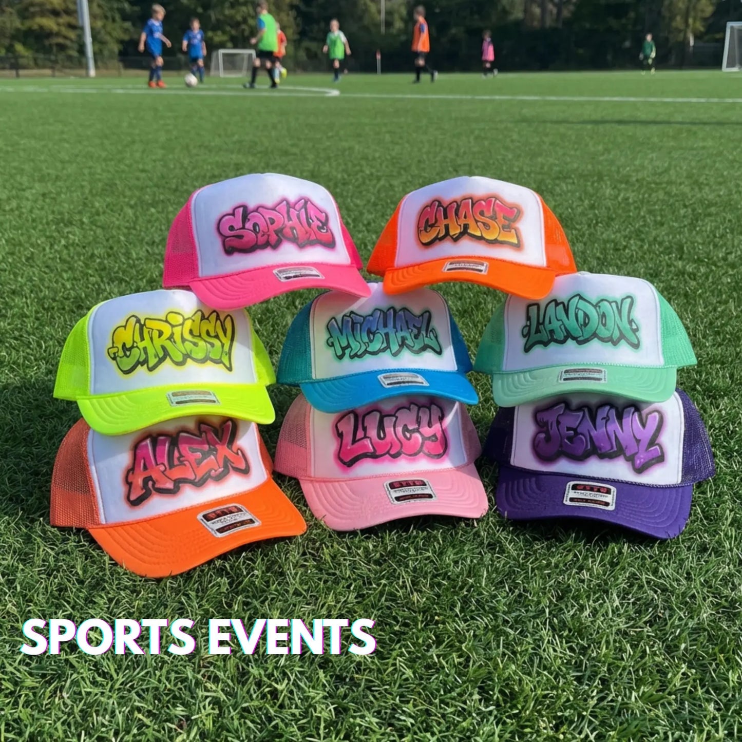 Custom Airbrush Party Hats, Personalized Name Hats for Kids, Airbrush Style, Birthday Party Favors, Bday Party Sports Team Soccer Hats