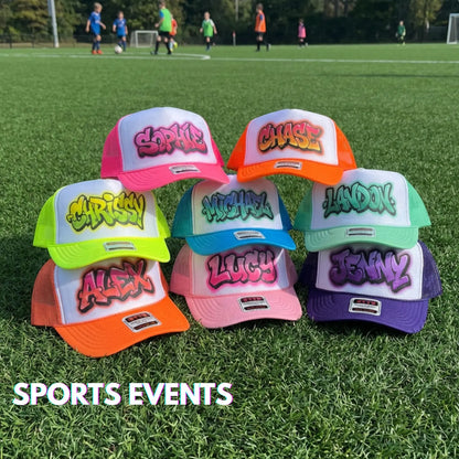 Custom Airbrush Party Hats, Personalized Name Hats for Kids, Airbrush Style, Birthday Party Favors, Bday Party Sports Team Soccer Hats