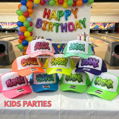 Custom Airbrush Party Hats, Personalized Name Hats for Kids, Airbrush Style, Birthday Party Favors, Bday Party Sports Team Soccer Hats