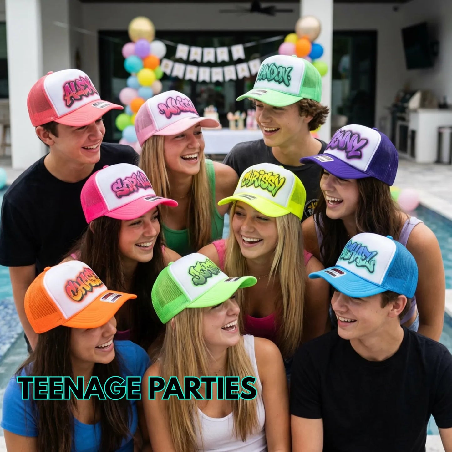 Custom Airbrush Party Hats, Personalized Name Hats for Kids, Airbrush Style, Birthday Party Favors, Bday Party Sports Team Soccer Hats